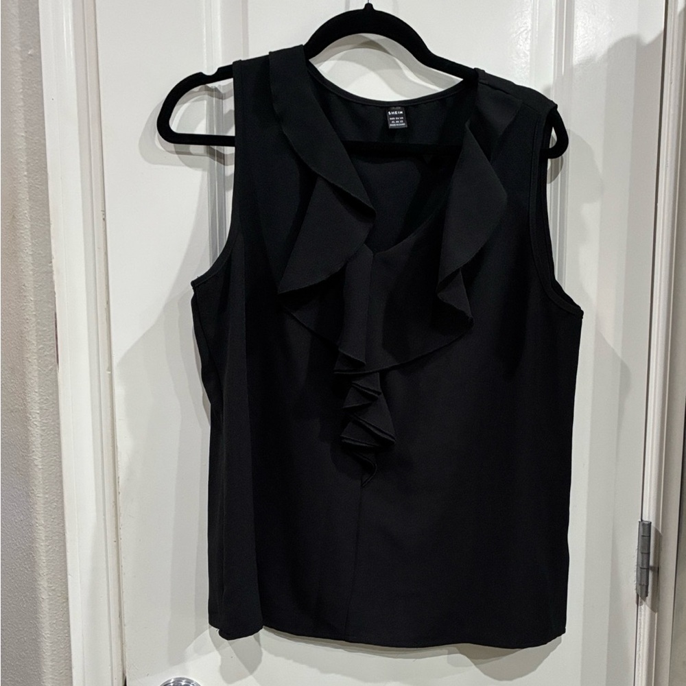 Elegant Black Sleeveless Ruffle Top